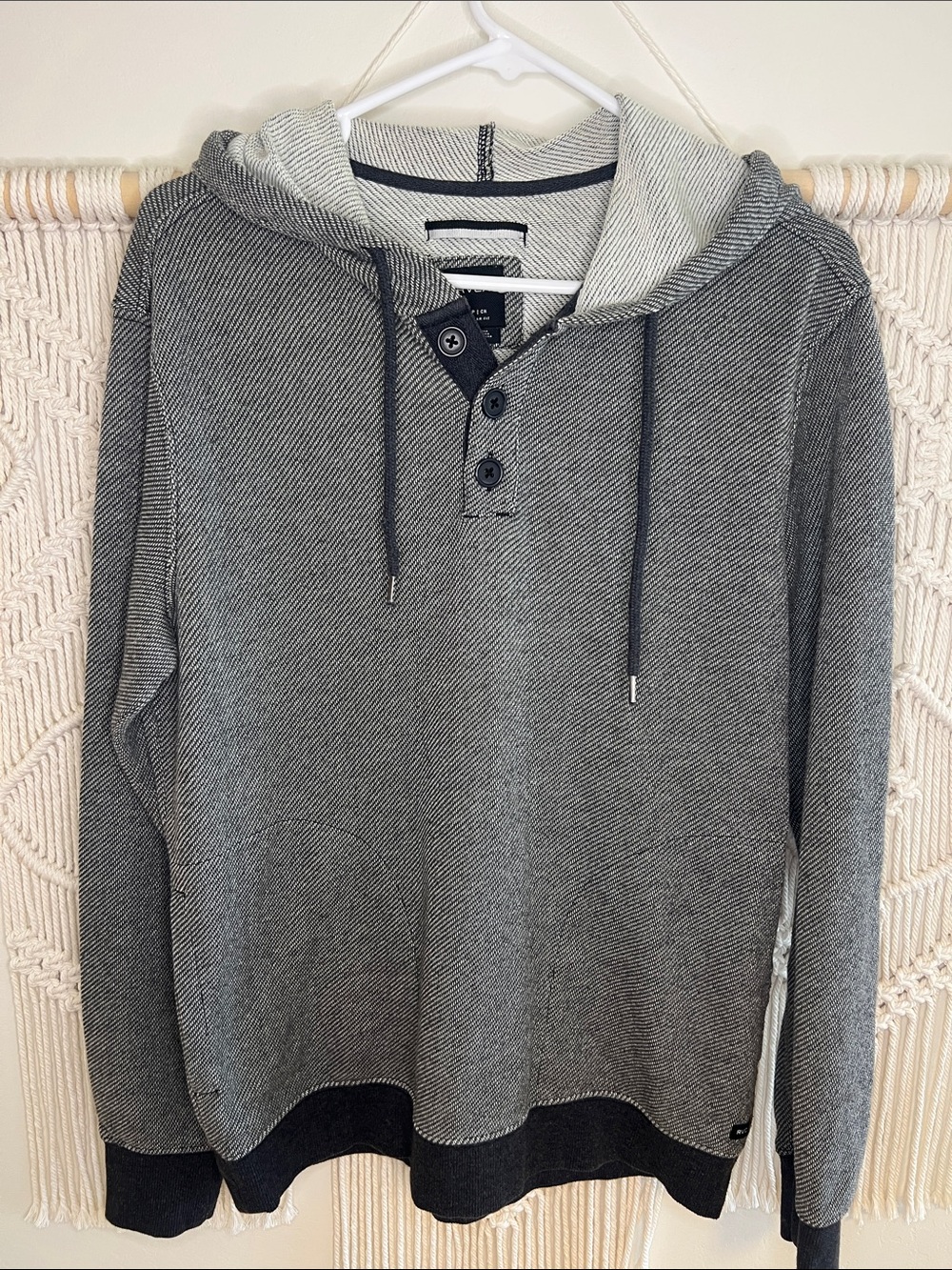 RVCA Men's Hooded Henley Pullover Sweatshirt - Charcoal & Light Gray